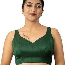 figure's designer Women's Raw Dupion Silk Sleeveless Readymade Saree Blouse Sweetheart Neckline Padded Stitched Lining Designer Indian Festive Blouse | S3-picture-16