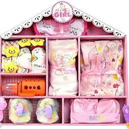 Little Surprise Box 22 Pcs Baby Wooden Dollhouse New Bron Baby Hamper Pink (6-12 Months)-image-98