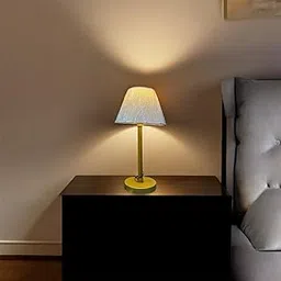 Stylish Premium Metal Table Lamp with Fabric Shade | Elegant Bedside Lamp for Bedroom, Office & Study Table-image-0
