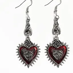 futimely Gothic Dark Rose Flowers Dangle Drop Earrings Red Black Crystal Arrows Gems Pentagram Earrings Punk Rock Style Rose Flower Earrings Halloween Dark Bat Pentagram Rose Costumes Decorative Jewelry for Women Teen Girls-picture-18