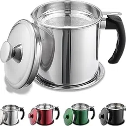 Kyraton Bacon Grease Container With Strainer,48 Oz Stainless Steel Oil Container,Pot Fat Storage With Lid,Easy Grip Handle Suitable For Storing Frying Oil (14.5 X 13.6 X 14 Centimeters,Silver)-image-80