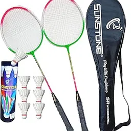 SUNSTONE Badminton Rackets 2 Piece Multi Colour with 6 Feather Shuttle Cocks with Full Cover-picture-19