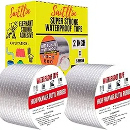 SAIELLIN Strong Waterproof Aluminium Foil Tape, Pipe/Roof Water Leakage Solution Waterproof Adhesive Sealing Butyl Rubber Tape for Surface Crack, Pipe Rupture - 2 Inch- Pack Of 2-picture-19