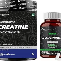 Carbamide Forte L Arginine 1000mg Supplement Per Serving - 120 Veg Capsules & Micronised Creatine Monohydrate Powder - Unflavoured - 83 Servings - 250g-picture-16