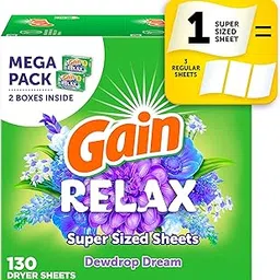 Gain Super Sized Dryer Sheets, Laundry Fabric Softener, Relax, 130 Count-picture-31