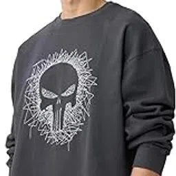 Punisher: Chaos Men and Boys Round Neck Grey Embroidered Cotton Oversized Full Sleeve T-Shirts-image-87