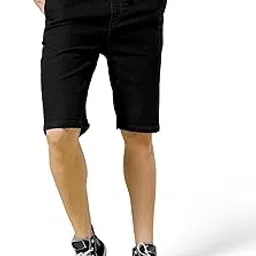 the indian garage co Men Slim Fit Solid Mid-Rise Denim Shorts-picture-26