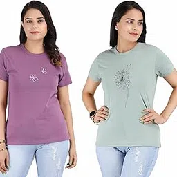 aapre Round Neck Printed T-Shirt for Women Combo | Slim Fit,Short Sleeve | Sports Tshirt,Cotton T-Shirt for Women (Pack of 2)-picture-24
