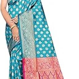 Traditional Banarasi jacquard Silk Saree With Gold Zari work,Festive with Contrast Border and rich floral motifs-picture-33