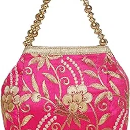 wenz Embellished Small Silk Potli Bag, Handbag, Wristlets, Clutch for Women, Girls with Handmade Embroidery, Work for Parties, Weddings and Special Occasion image 1