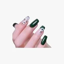 Trendy Floral Nail Art Design Green and Nude Acrylic Nails with White Daisy Flowers Stylish Manicure for Parties Casual and Fashion Looks-image-79