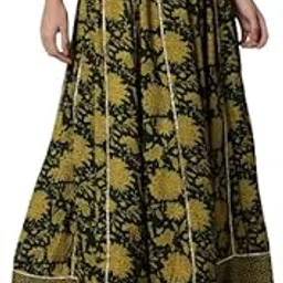 Women Ethnic Wear Gota Lacs Work Printed Flared Full Length Long Skirt -Green-image-17