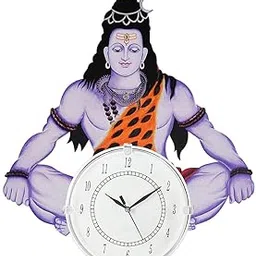 RJ kitchenware Store Shiva Lord Shiv Design Wall Clock for Home décor Living Room Hall Office Bedroom Fancy Stylish Antique Wooden Watch Hand Made Multicolour (Style 4)-picture-48