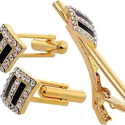 lucky jewellery Unique Men Jewelry Stone Gold Plated Black Sleeve Button Formal Cuff Button Wedding Shirt Button, Suit, Blazer Cufflinks with Matching Tie Pin Gift Set for Men (416-M4C5-A5490-W-BL)-picture-46