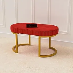 WooDinzo 30 Inch Modern Round Entryway Bench: Decorative Ottoman for Bedroom, Living Room, Foyer Mudroom Hallway (Golden Red)-picture-10