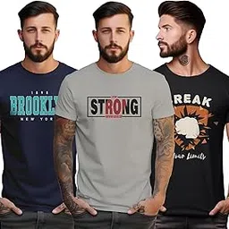 peppyzone S to 5XL Stylish Printed Cotton Round Neck Tshirt for Men - 100% Cotton, Half Sleeve, Combo Pack of 3 T Shirts for Men-picture-17
