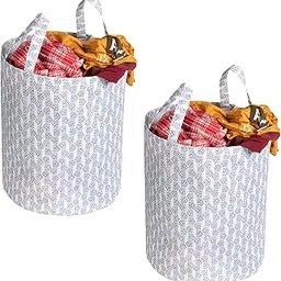 Homestrap Set of 2 Printed Round Foldable 45 Ltrs Laundry Bag with Handle (White)(Polypropylene)-picture-21