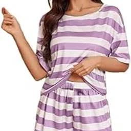 ledelav Women's Lycra Blend T-Shirt & Shorts Ethnic Co Ord Set, Printed Night Suit, Western Dress, Sleepwear with Relaxed Fit and Stylish Design-picture-42
