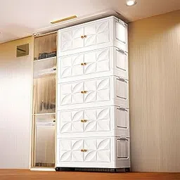 uliance Plastic Storage Cabinet with Wheels: Stackable, Foldable & Large-Capacity Organizer (White, 5-Layer)-picture-20