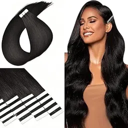 Tape in Human Hair Extensions for Women 22 Inch Off Black Real Hair Extension Tapes (Pack of 5)-picture-23