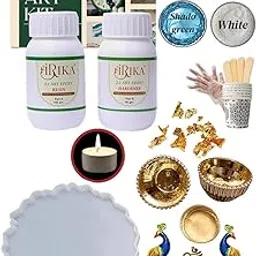 DIY Resin Pooja Plate Kit | 150g Epoxy Resin (2:1) + 6” Agate Plate Mold + 3 Premium Pearl Pigments (Special Gold, Shado Green, White) + Festival Essentials | Create Designer Pooja Thali-picture-16