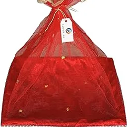 SANWALSA (Small, 8x8x2 inch, Square, Red-Stone Lace) MDF Base Designer Gift Hamper Packaging Baskets with Net Cover, Gift Hamper Organiser Perfect for Any Occasion image 1