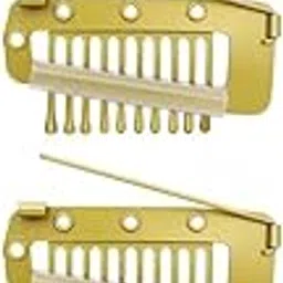 INHEAVEN Chunni Dupatta Clips with Safety Pin, 4-Pack, 10-Teeth Hair Extension Clips for Women, Indian Style Headscarf Grip (GOLD)-picture-47