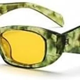 Retro Cat Eye Sunglasses with Yellow Lenses, Marbled Green Frame, Vintage Style, UV Protection-picture-24