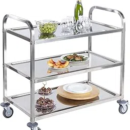 Indian Decor XL657381 Stainless Steel 3-Tier Utility Rolling Cart with Swivel Locking Wheels Metal Kitchen Cart, Mobile Trolley for Kitchen, Home, Restaurants (37" L X 20" W X 37" H)- Chrome-image-18
