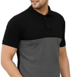 LEOTUDE Men Colorblock Black & Grey Polo T-Shirt Material Matty-picture-42