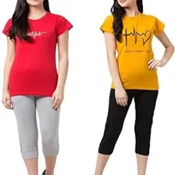 Women's Cotton Half Sleeve Printed T-Shirt and Capri Bottom Set Look Trendy Stylish and Attractive Comfy and Casual Purpose-image-14