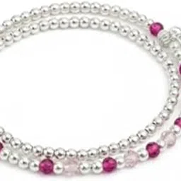 Elegant Silver Pearl Anklet with Pink Crystal Beads, 28gm Double Layer Design, Traditional Indian for Women, Gift Box Included-picture-49