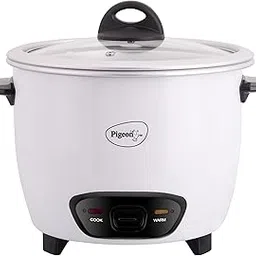 Pigeon by Stovekraft Joy Rice Cooker with Double pot, 1 litres. (White) | Toughened Glass Lid | 400 Watts | 2 Aluminium Cooking Pots | Measuring Cup| Spatula | Energy Efficient Cooking-image-1