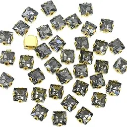 EmbroideryMaterial Grey Color Sew On Glass Crystal Rhinestones Beads for Jewellery Making, Bracelet Making, Embroidery, Embellishment, Craft or DIY (6X6 MM, 48 Pieces, Square, D Shape Claws)-picture-21