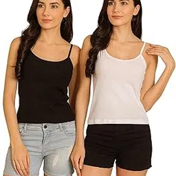 Combo Pack of 2 – Women’s Stretch Cotton Short Camisole Slip Innerwear for Sheer Dresses, Sleeveless Spaghetti Strap Underslip, Cotton Vest-image-33