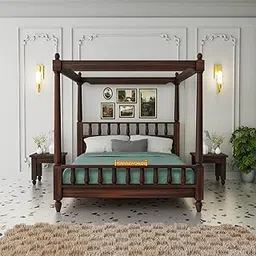 Furniseworlds Solid Wood Sheesham Bed Queen Size Poster Bed Wooden Double Bed Cot Bed Furniture for Bedroom Home and Hotel Sheesham 1 Year Warrenty (Walnut)-picture-15