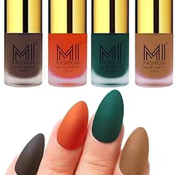 MI FASHION Velvet Matte Nail Polish Combo Pack Trendy And Stylish Colours 9.9ml Coffee, Orange, Dark Green, Dark Nude (Pack Of-4)-image-41