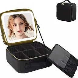 Coslifestore Makeup Bag with Light Led Mirror, Travel Makeup Train Case with 3-Color Setting & Adjustable Dividers, Waterproof Portable Cosmetic Bag (Jet Black)-picture-56
