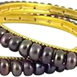 Grey Button Pearl Bangles (2.4) for Women and Girls | Freshwater Pearls With Certificate Of Authenticity | Radiant Bangles For Gifting-image-5