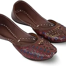 dfr Traditional Hand Crafted Brown Leather Rajasthani Stylish Punjabi Ethnic Comfortable Sole Cushioned Fancy Ethnic Bellies Mojari Jutti for Women and Girls, Color-DarkBrown7 Size 6-picture-24
