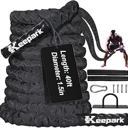 Battle Ropes for Home Gym Exercise: 1.5 Inch Diameter 40FT Length Workout Rope Exercise Rope Training Ropes with Protective Sleeve, Heavy Battle Rope for Workout Exercise Fitness & Strength Training-picture-21