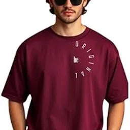 urgear Oversized T-Shirt, Burgundy, Casual Crew Neck, Short Sleeve-picture-48