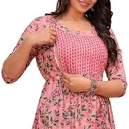 Women's Cotton Floral Printed Maternity Kurti | Breastfeeding Dress for Mothers | Zipper Feeding Kurti,Nursing Kurti, Comfortable and Trendy Maternity Wear (in, Alpha, L, Regular, DEC-Pink)-image-36