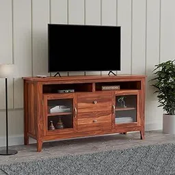 WOODTREND Sheesham Wood TV Stand with 2 Door and 2 Drower and Shelf Storage Entertainment Unit Tv Cabinet for Living Room Home (Natural Finish)-picture-31