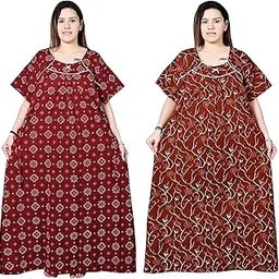 bindass female collection Women’s Plus Size Cotton Nighty | Printed Maxi Gown | 5XL–10XL | Combo of 2-picture-50