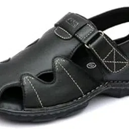 hitz Men's Black Leather Comfort Sandals-picture-11