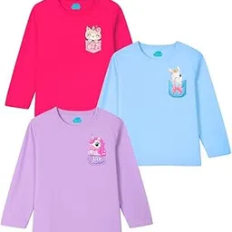 little lush Baby Girls (Infants Full Sleeves) Regular Fit Cotton T-Shirt Pack of 3 | Surf + Rani + Lavender (Multicolour)-picture-17