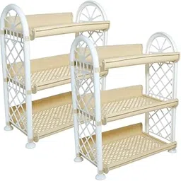 Simply Home Storewell 3 Tier Plastic Multipurpose Storage Organizer-Easy to Fit, Wall Hanging Durable & Lightweight Rack for Kitchen, Bathroom,Kids & Office - Space-Saving Unit | Set of 2 | Yellow-image-1