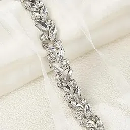 Handmade Crystal Rhinestone Lace Flower Trim, 50cm Decorative Embellishment for Wedding Gowns, DIY Clothing, Hair Accessories 50cm-picture-13