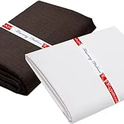 KUNDAN SULZ GWALIOR MEN'S Cotton Shirt & Trouser Fabric Combo Set (Un-Stitch; 1.20 & 2.25 Meter; Dark Brown & White)-image-81